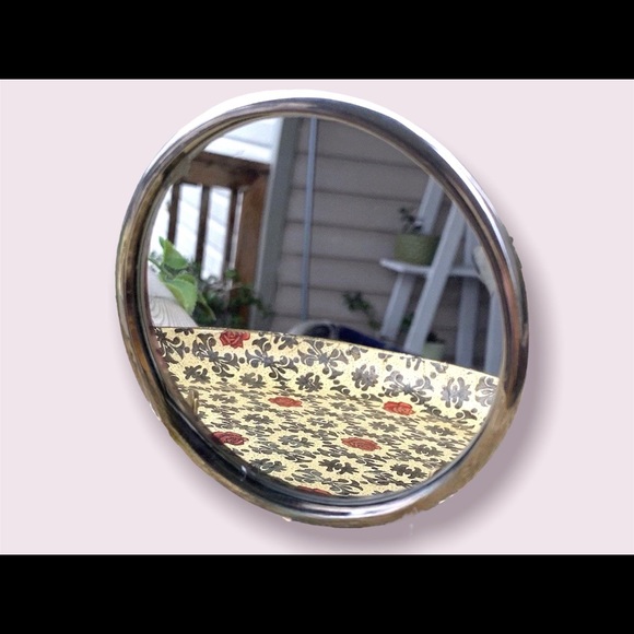 Vintage Mirror Silver Repousse Floral Hand Held Edwardian Round Flowers Roses - Picture 5 of 10